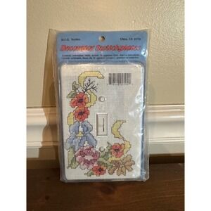 Vintage MCG Textiles Cross Stitch Decorator Switchplate Kit Floral Moon